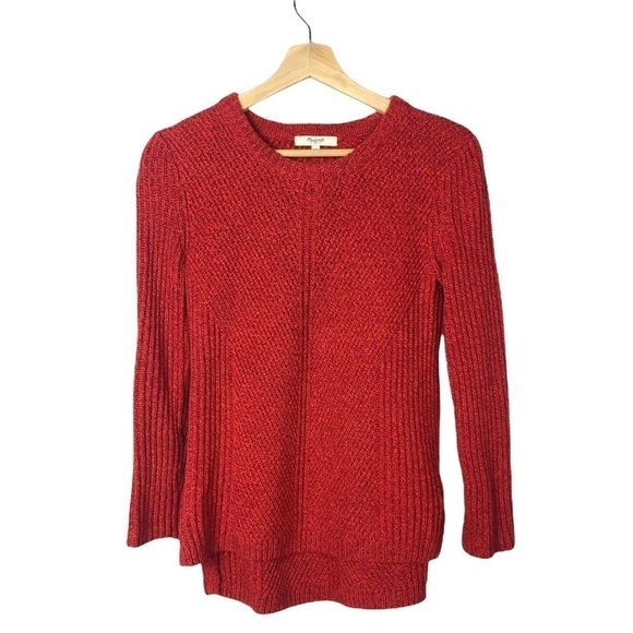 Madewell Red Hexcomb Texture Pullover Crew Neck Knit Sweater XS - Picture 2 of 8